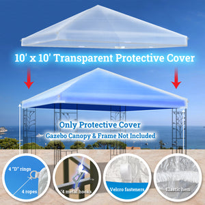 Outdoor Protective Cover for 10' x 10' Canopy Gazebo Pop Up Party Tent Transparent Waterproof Protect with Ropes and Metal Hooks