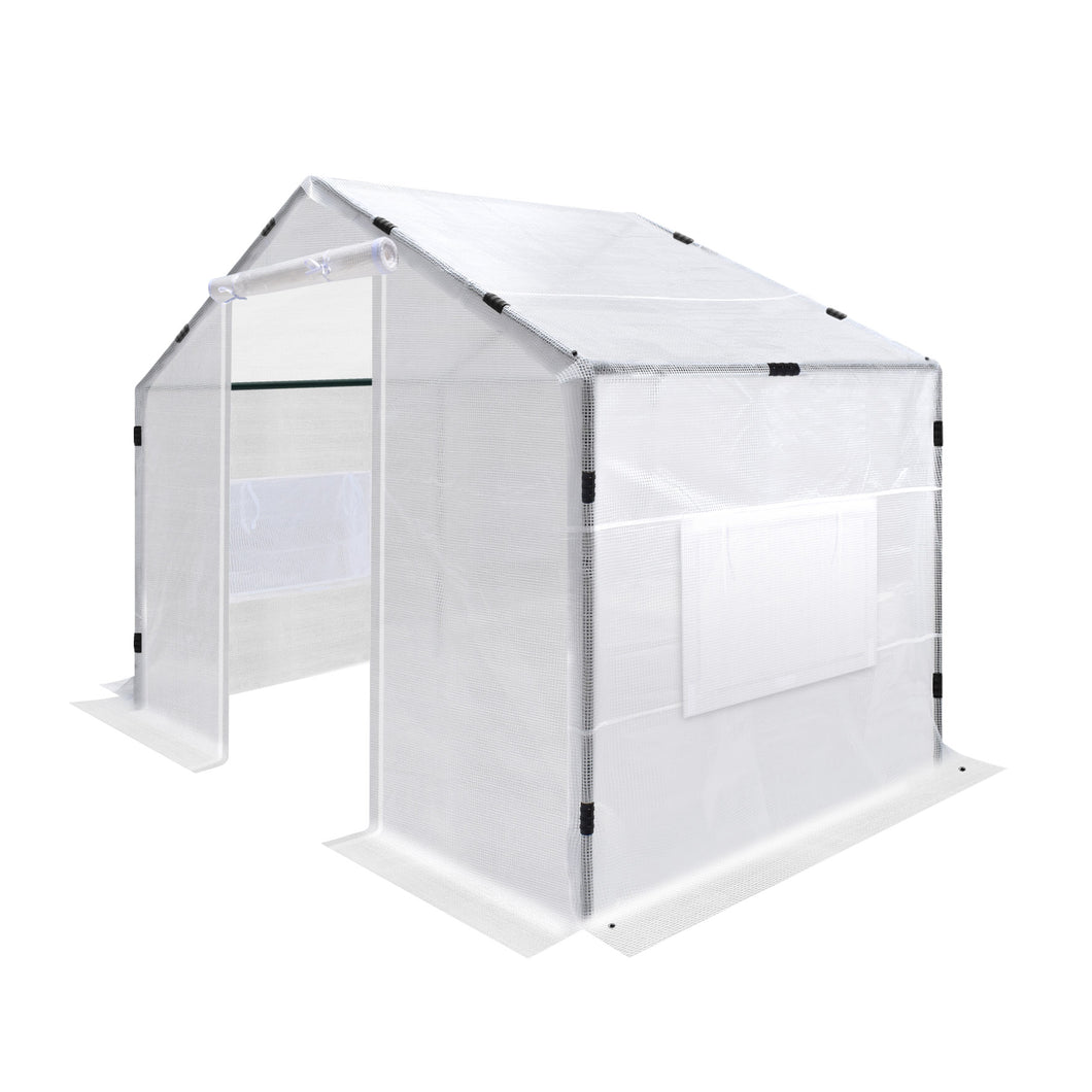 Large Greenhouse 2 Doors Walk-in Outdoor Gardening Green House with Roll-up Velcro Windows Garden Plant Hot House (White)
