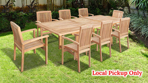 KINGTEAK Golden Teak Wood Classic Dining 9 piece Sets, 1 Extending Table 8 Chair（Local Pick Up only）