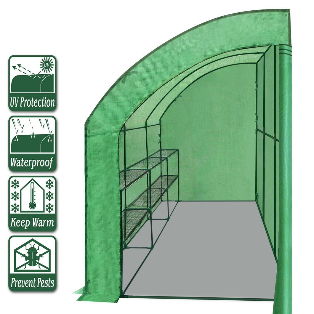 10x5x7'H Large Walk-In Wall Half Greenhouse w 3 tiers 6 Shelves Green White Yard