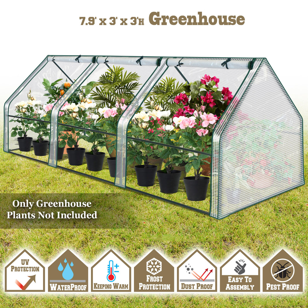 3x8x3'H PE Portable Mini  Gardening Flower Plants Yard Greenhouse