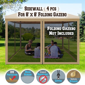 8' 4Pcs Mesh Sidewall Canopy Tent Commercial Zippered Bug Barrier Walls