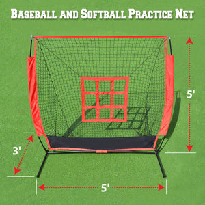 5'x5' Baseball Softball Practice Net with Strike Zone Target and Carry Bag