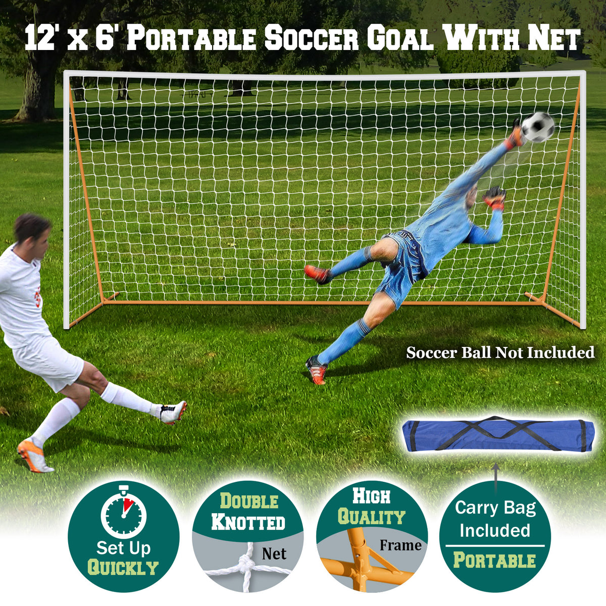 12' x 6' Portable Sports Soccer practice Straight High impact net&door