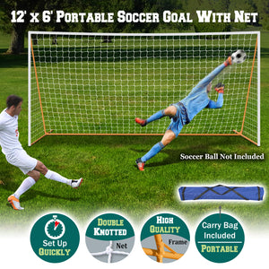 12' x 6' Portable Sports Soccer practice Straight High impact net&door for Outdoor