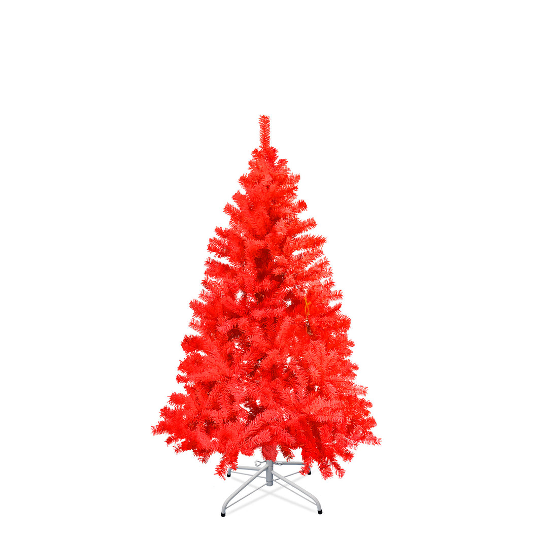 Spruce Hinged Red Christmas Tree with Metal Stand Easy Assembly for Indoor Outdoor Holiday Decoration