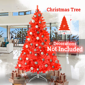 Spruce Hinged Red Christmas Tree with Metal Stand Easy Assembly for Indoor Outdoor Holiday Decoration