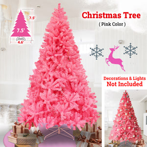 7.5FT Artificial (Black, Red, Pink and White) Christmas Tree Premium Hinged Spruce Full Tree Branch Tips Metal Stand