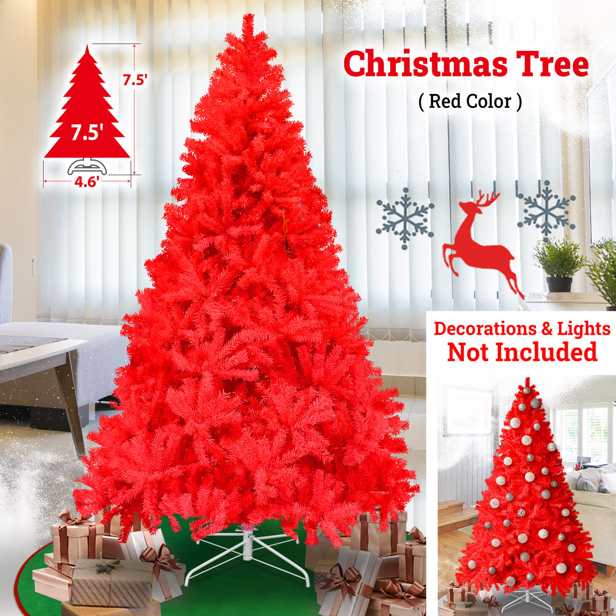 7.5FT Artificial (Black, Red, Pink and White) Christmas Tree Premium H ...