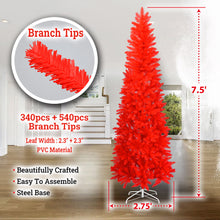 Load image into Gallery viewer, 7.5FT Pre-Lit Pencil Red Christmas Tree, Hinged Artificial Slim Xmas Tree w/ 880 Branch Tips and Sturdy Metal Stand, Perfect for Holiday Outdoor and Indoor Decor (RED)
