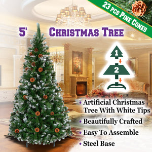 5/6/7/7.5' Frost Artificial Christmas Tree with Natural Pine cones Decor,Stand Home