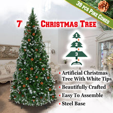 Load image into Gallery viewer, 7&#39; Frost Artificial Christmas Tree with Natural Pine cones Decor,Stand Home
