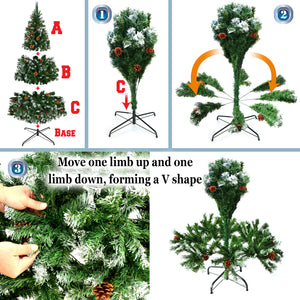 7' Frost Artificial Christmas Tree with Natural Pine cones Decor,Stand Home