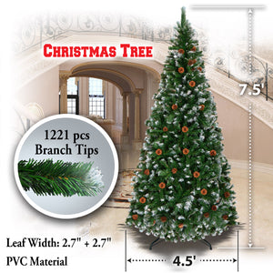5/6/7/7.5' Frost Artificial Christmas Tree with Natural Pine cones Decor,Stand Home
