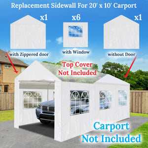 10x20' Full Sidewalls Carport Canopy Replacement  with Zipper Door