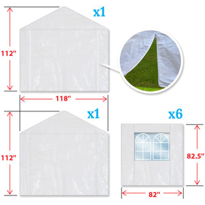 10x20' Full Sidewalls Carport Canopy Replacement  with Zipper Door