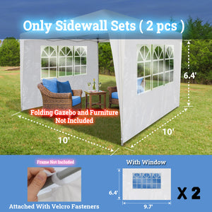 Sidewalls 10' L X6.4' W Size Side Panel for 10' X 10' Tent Outdoor Replacement Sidewall with Windows (White)