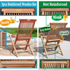 KINGTEAK Golden Teak Outdoor Wood Folding Chairs, 2 Piece Foldable Patio Wood Seats for Backyard, Balcony, Solid Teak Wood