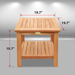 KINGTEAK Teak wood side table, 19.7" Shower Stool with Storage Shelf for Bathroom, Living Room, Bedroom,Indoor & Outdoor