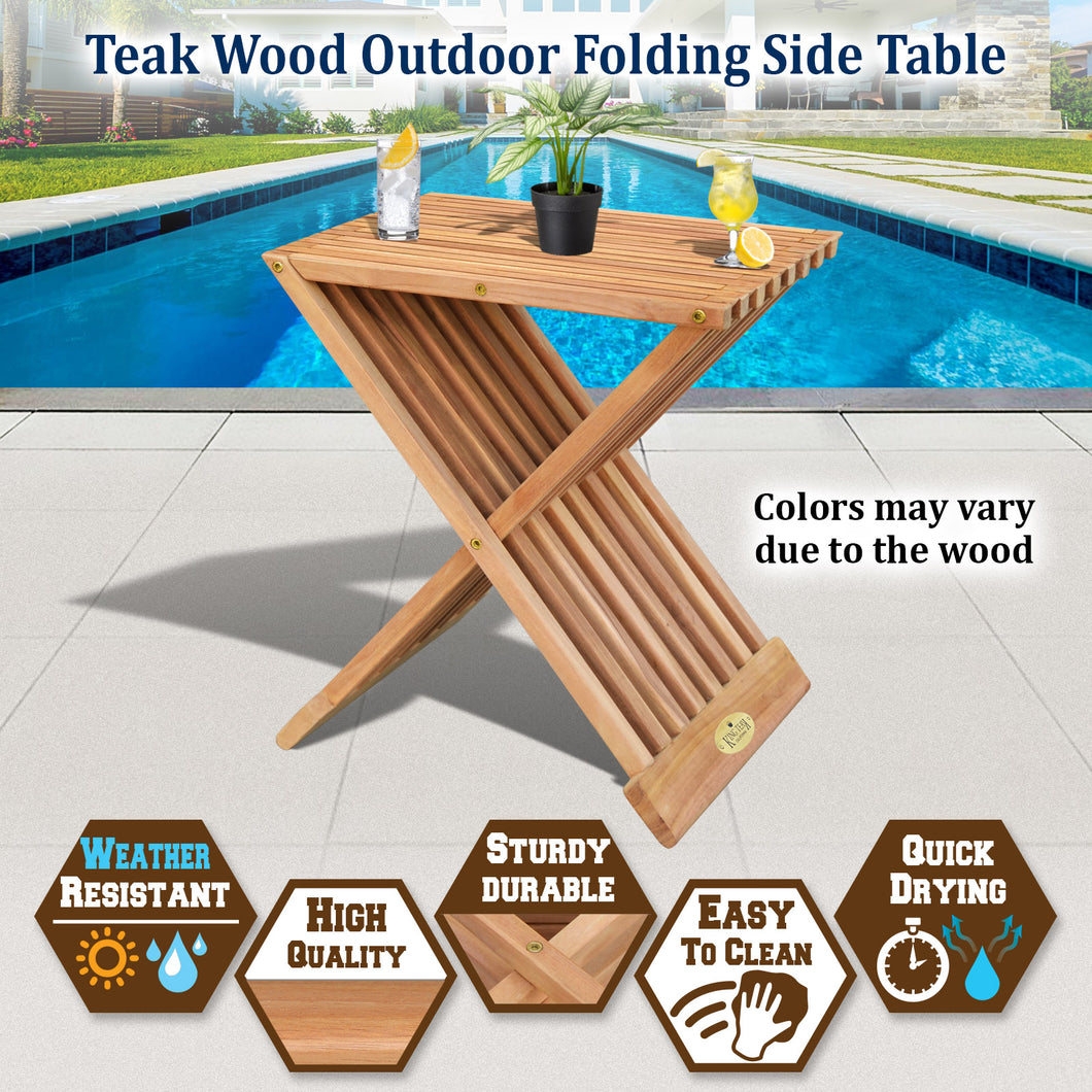 KINGTEAK Teak Wood Outdoor Folding End Side Snack Table Stand 15.3x12.6x17