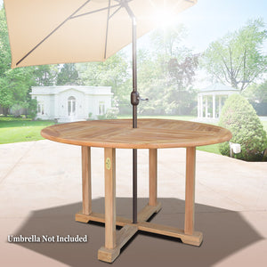 Dia47" Teak Wood Dining Table Elegant Round Table Yard Camping Picnic Outdoor w Umbrella Hole (Local Pickup Only)