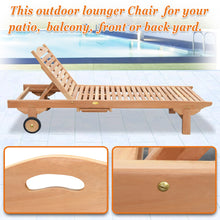 Load image into Gallery viewer, Teak Wood 4-Position Sun Bed Outdoor Lounger Garden Patio Chair w Tray 2 Wheels(local pick up)

