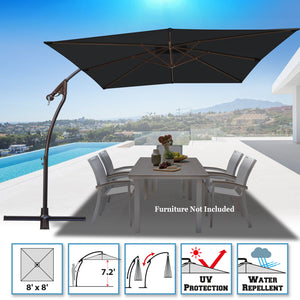 STRONG CAMEL 8.2ft Square Hanging Cantilever Banana Umbrella Canopy Outdoor Sunshade
