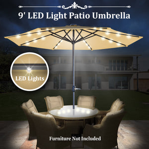 STRONG CAMEL 24 LED Light 9ft Aluminum Patio Solar Umbrella