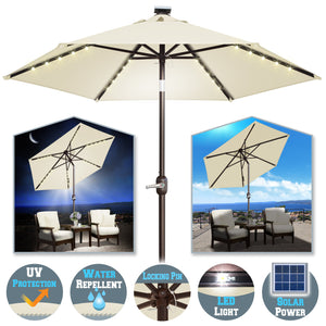 STRONG CAMEL 7.5ft Patio Umbrella LED Lighted Tilt Aluminum Garden Market Balcony Outdoor Sunshade