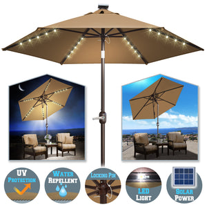 STRONG CAMEL 7.5ft Patio Umbrella LED Lighted Tilt Aluminum Garden Market Balcony Outdoor Sunshade
