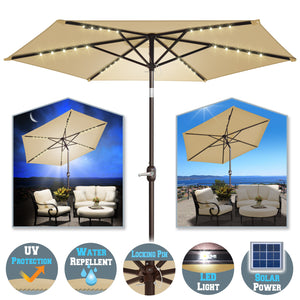 STRONG CAMEL 8' Patio Umbrella Outdoor Sunshade LED Lighted Tilt Aluminum Garden Market Balcony