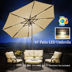 STRONG CAMEL 10' Patio Umbrella LED Lighted Tilt Aluminum Garden Market Balcony Outdoor Sunshade
