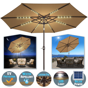 STRONG CAMEL 10' Patio Umbrella LED Lighted Tilt Aluminum Garden Market Balcony Outdoor Sunshade