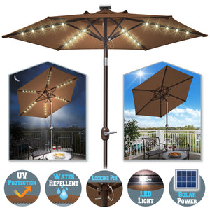 STRONG CAMEL 6.5ft Outdoor Patio Umbrella LED Lighted Tilt Aluminum Garden Market Balcony Sunshade
