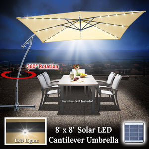 STRONG CAMEL 8.2ft Square LED Cantilever Hanging Umbrella  Sunshade Outdoor