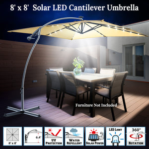 STRONG CAMEL 8.2ft Square LED Cantilever Hanging Umbrella  Sunshade Outdoor