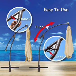 STRONG CAMEL 10'x6.5' Outdoor Hanging Offset Patio Umbrella Banana Umbrella LED Lighting