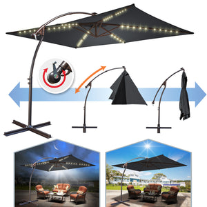 STRONG CAMEL 10'x6.5' Outdoor Hanging Offset Patio Umbrella Banana Umbrella LED Lighting