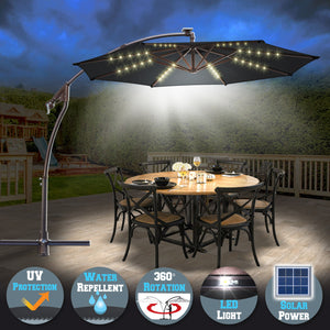 led lights suspended under patio umbrella STRONG CAMEL 9 FT Solar Powered LED Cantilever Umbrella Offset Hanging – Sunny Outdoor US
