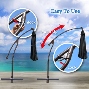 STRONG CAMEL 9 FT Solar Powered LED Cantilever Umbrella Offset Hanging Patio Umbrella w/Crank