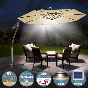 STRONG CAMEL 10ft LED Cantilever Offset Patio Umbrella Outdoor Solar Lighted Hanging Umbrella