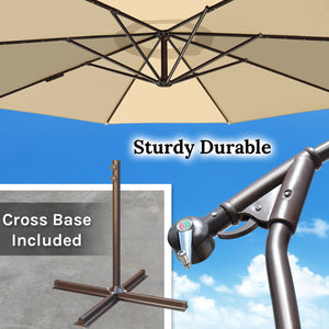 STRONG CAMEL 10ft LED Cantilever Offset Patio Umbrella Outdoor Solar Lighted Hanging Umbrella