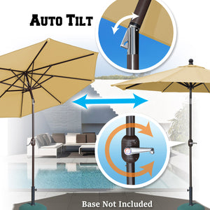 STRONG CAMEL 9ft 8 Ribs Deluxe Auto Patio Polyester Umbrella Cover with Tilt Crank Sunshade Outdoor