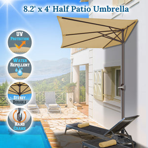STRONG CAMEL 8’Half Rectangular Outdoor Patio Umbrella,Umbrella Base not included