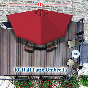 STRONG CAMEL 10Ft Half Market Umbrella Round Patio Half Umbrella w/Crank