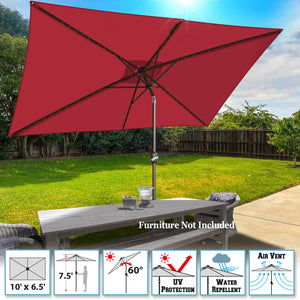 STRONG CAMEL 10x6.5ft LED Patio Umbrella Solar Power Rectangle Lighted Umbrella, w/Tilt and Crank