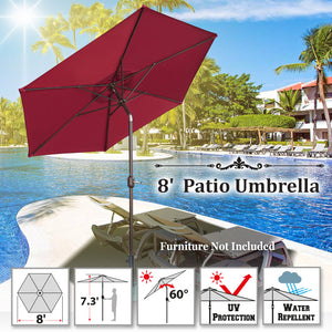 6/7/8 Ft Outdoor Umbrella US Flag UV Protection Sunshade Tilt Sand
