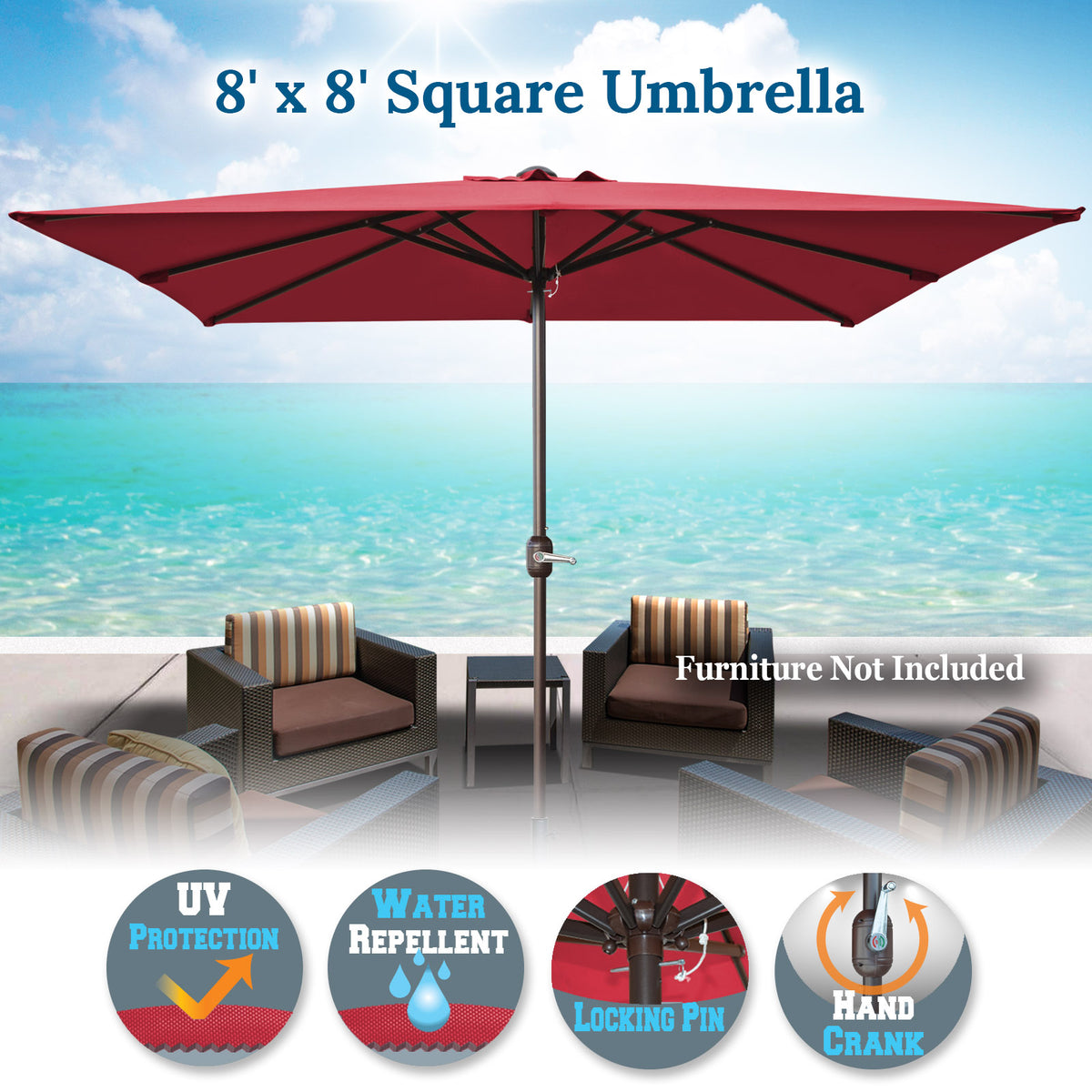 STRONG CAMEL Outdoor Sunshade 8'x8' Square Patio Umbrella with Crank Sunny Outdoor US