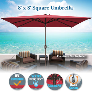 STRONG CAMEL Outdoor Sunshade 8'x8' Square Patio Umbrella  with Crank