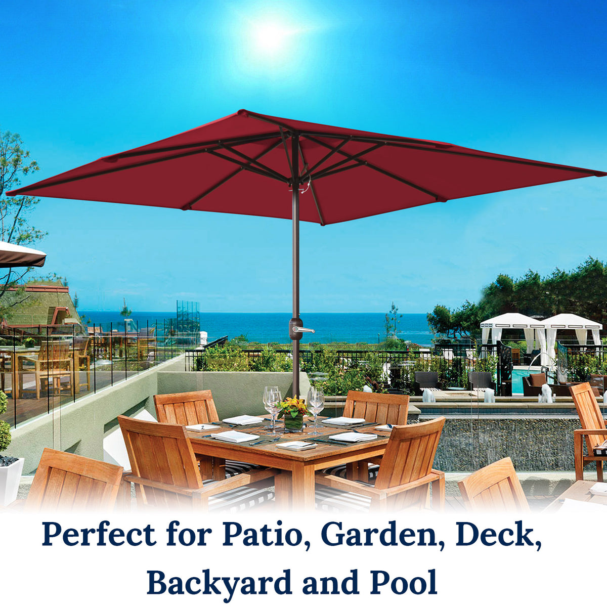 STRONG CAMEL Outdoor Sunshade 8'x8' Square Patio Umbrella with Crank Sunny Outdoor US